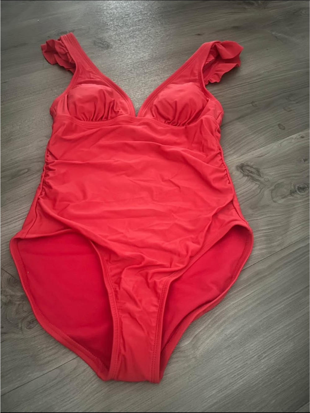 Kona Sol Bright Red Ruffle-Shoulder One-Piece